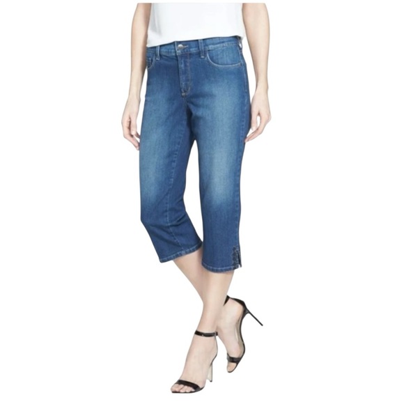 NYDJ Ariel Embellished Lift Tuck Flattering Crop Denim Jeans 12 Medium Blue EUC! - Picture 1 of 8